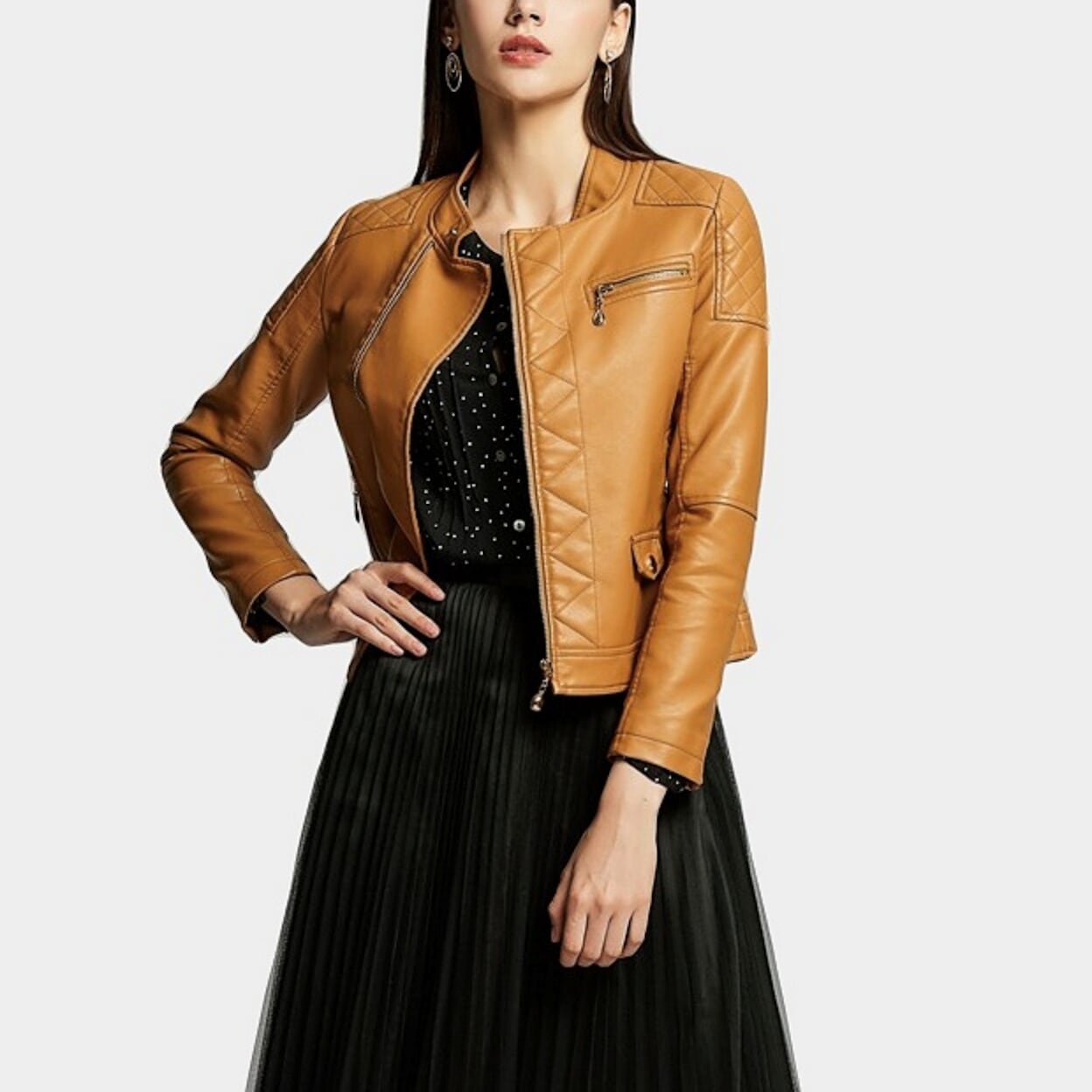 Quilted Faux Leather Jacket for Women