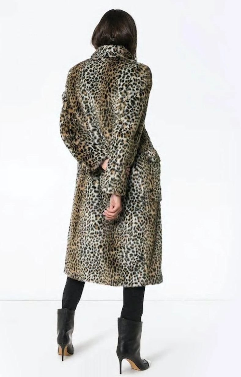Leopard Print Faux Fur Coat for Women Featuring Convenient Pockets