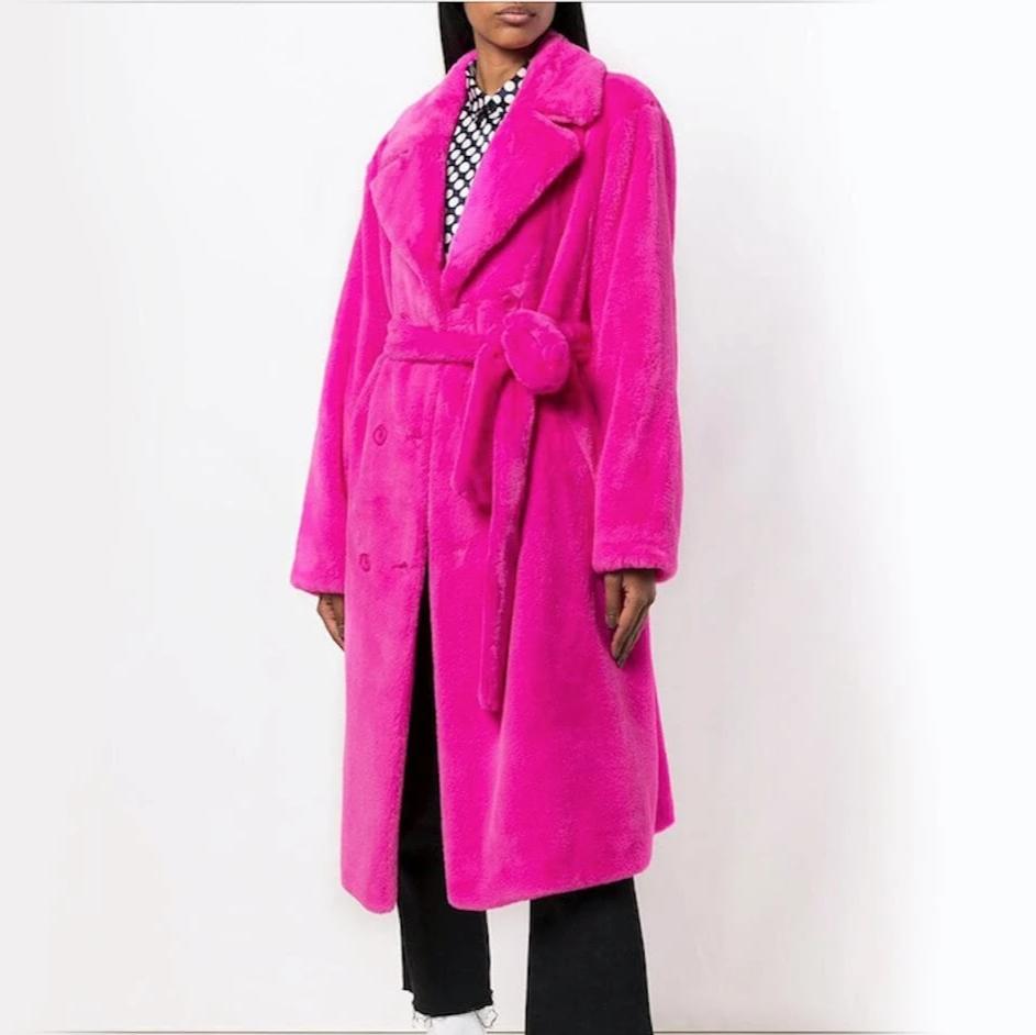 Faux Fur Belted Trench Coat for Women