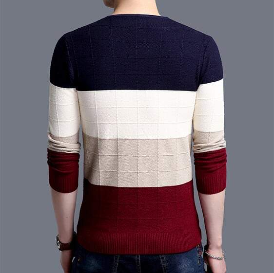 Color Block Sweater for Men with a V-Neck