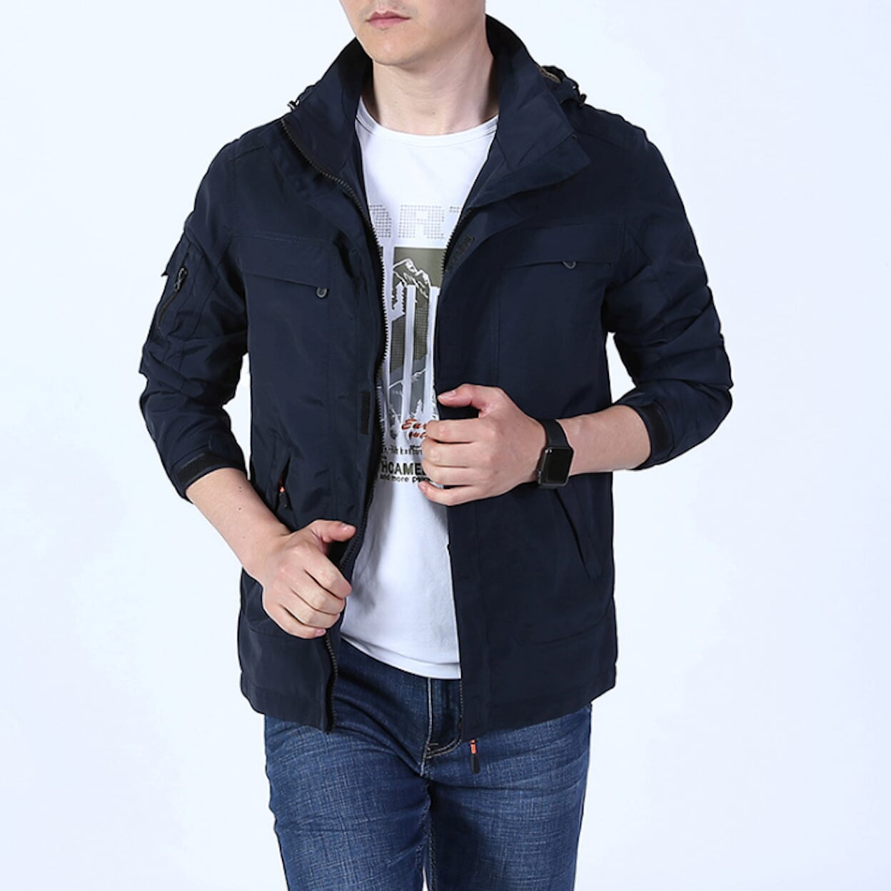 Men's Hooded Zipper Jacket with Detachable Hood