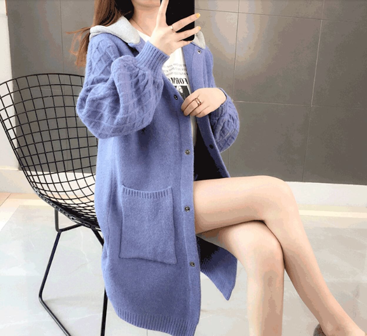 Mid-Length Women's Hooded Cardigan