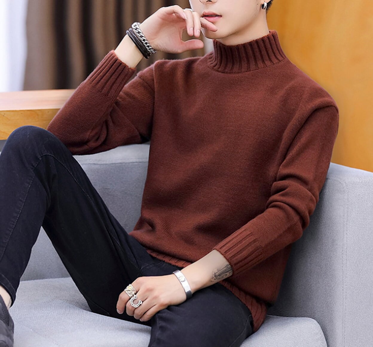 Ribbed Turtleneck Sweater for Men