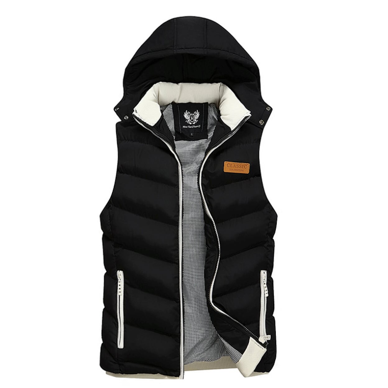 Classic Black Men's Hooded Winter Puffy Vest - Extra Cozy and Warm