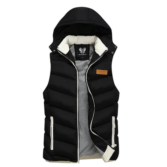 Classic Black Men's Hooded Winter Puffy Vest - Extra Cozy and Warm