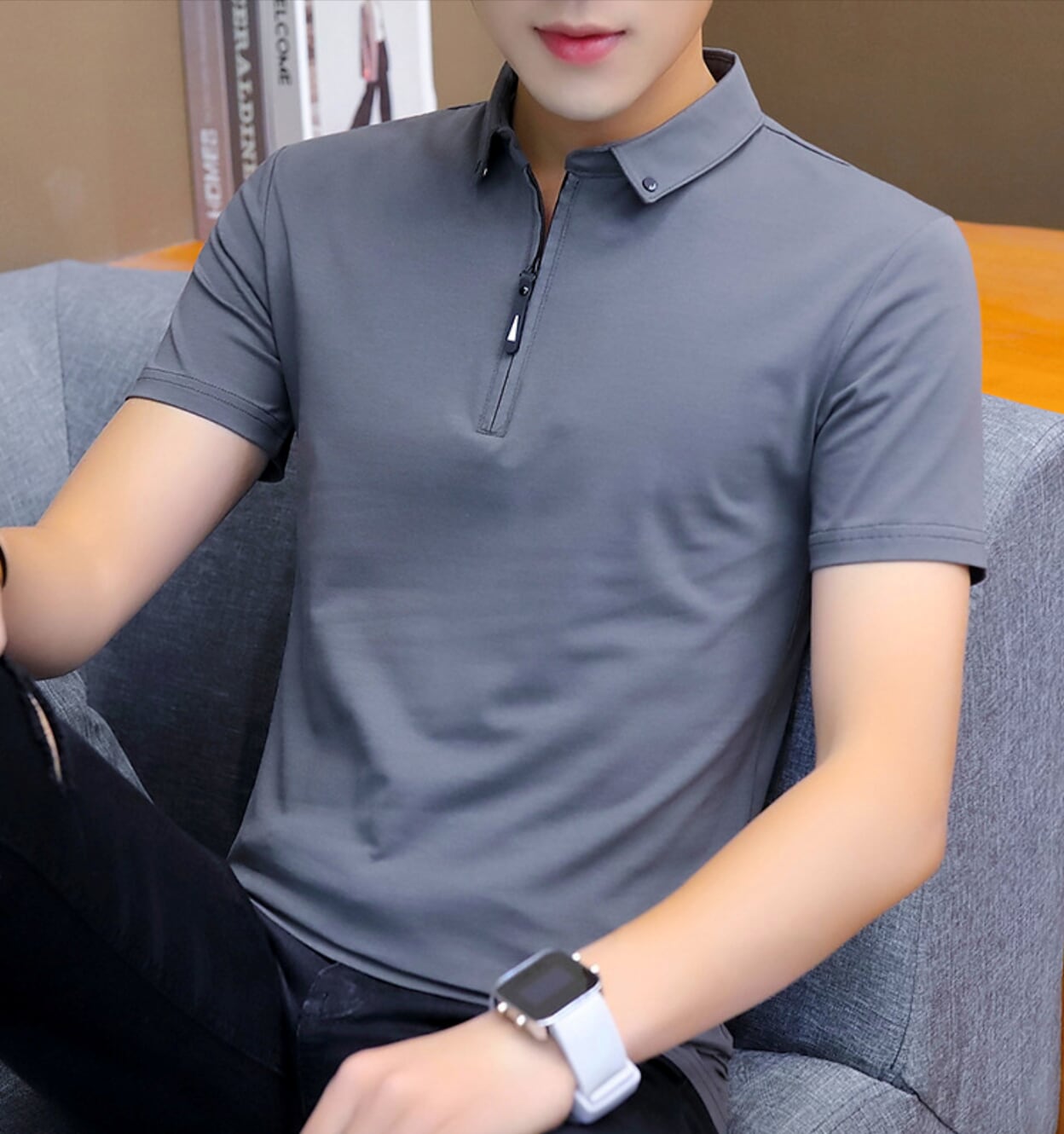 Half-Zip Polo Shirt for Men featuring Collar Embellishments