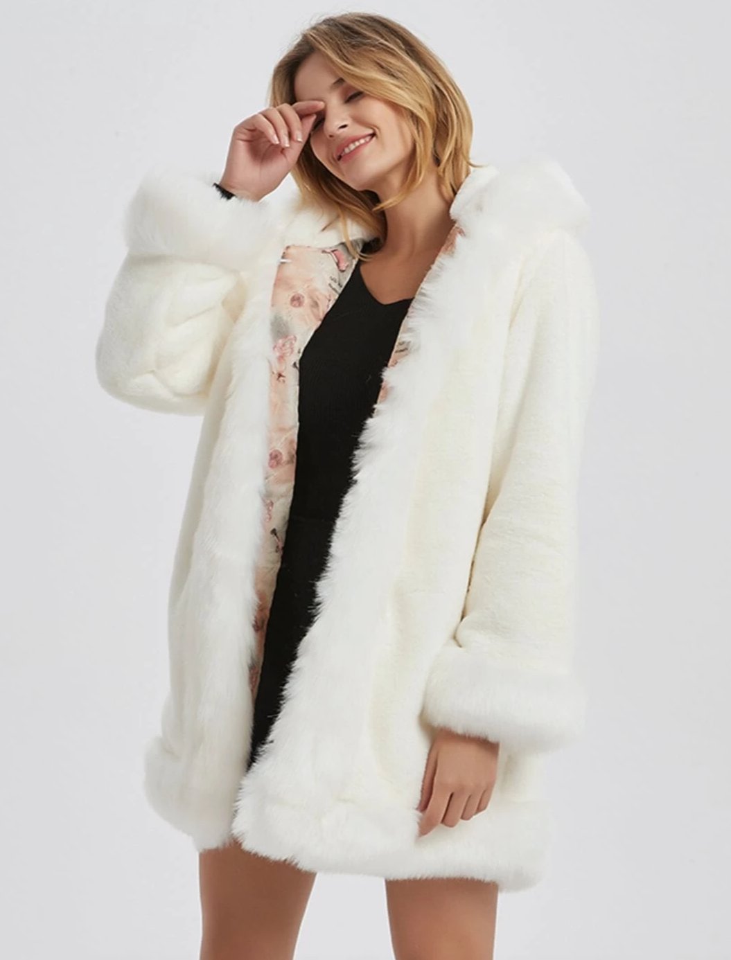 Faux Fur Hooded Women's Coat
