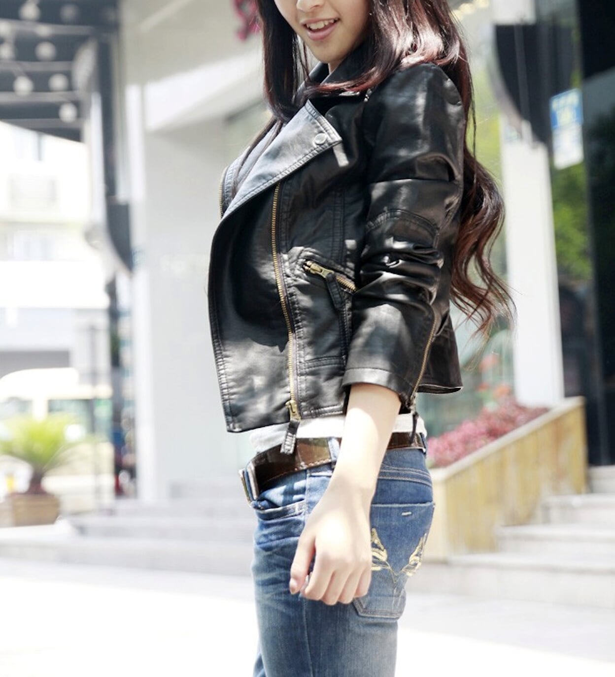 Cropped Faux Leather Jacket for Women