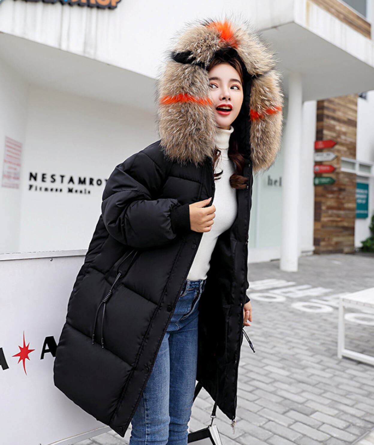 Oversize Faux Fur Hooded Jacket for Women