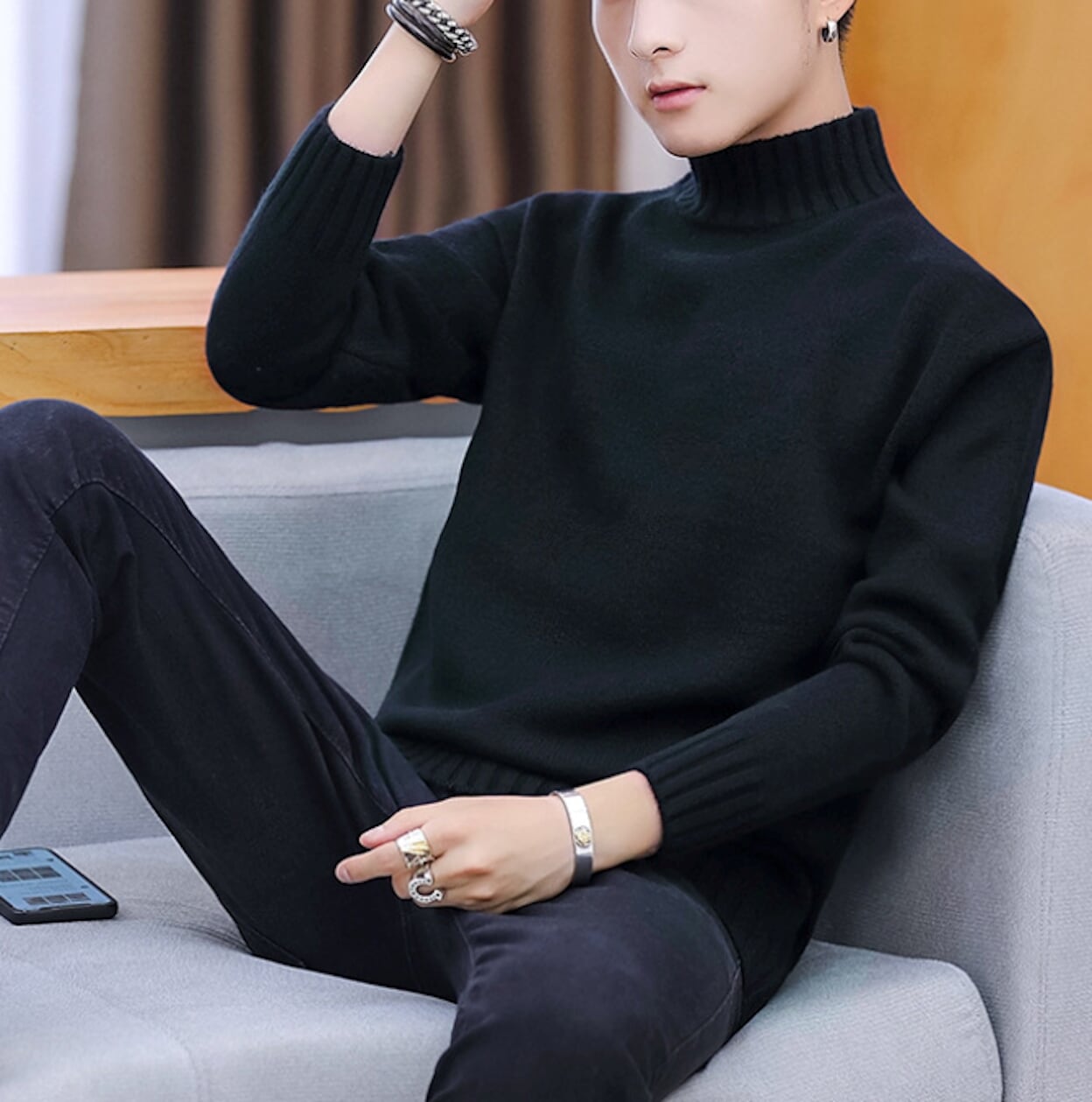 Ribbed Turtleneck Sweater for Men