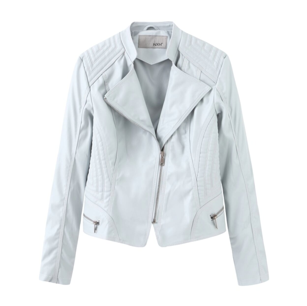 Cropped Motorcycle Jacket for Women with Zipper Accents