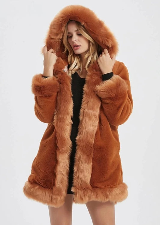 Faux Fur Hooded Women's Coat