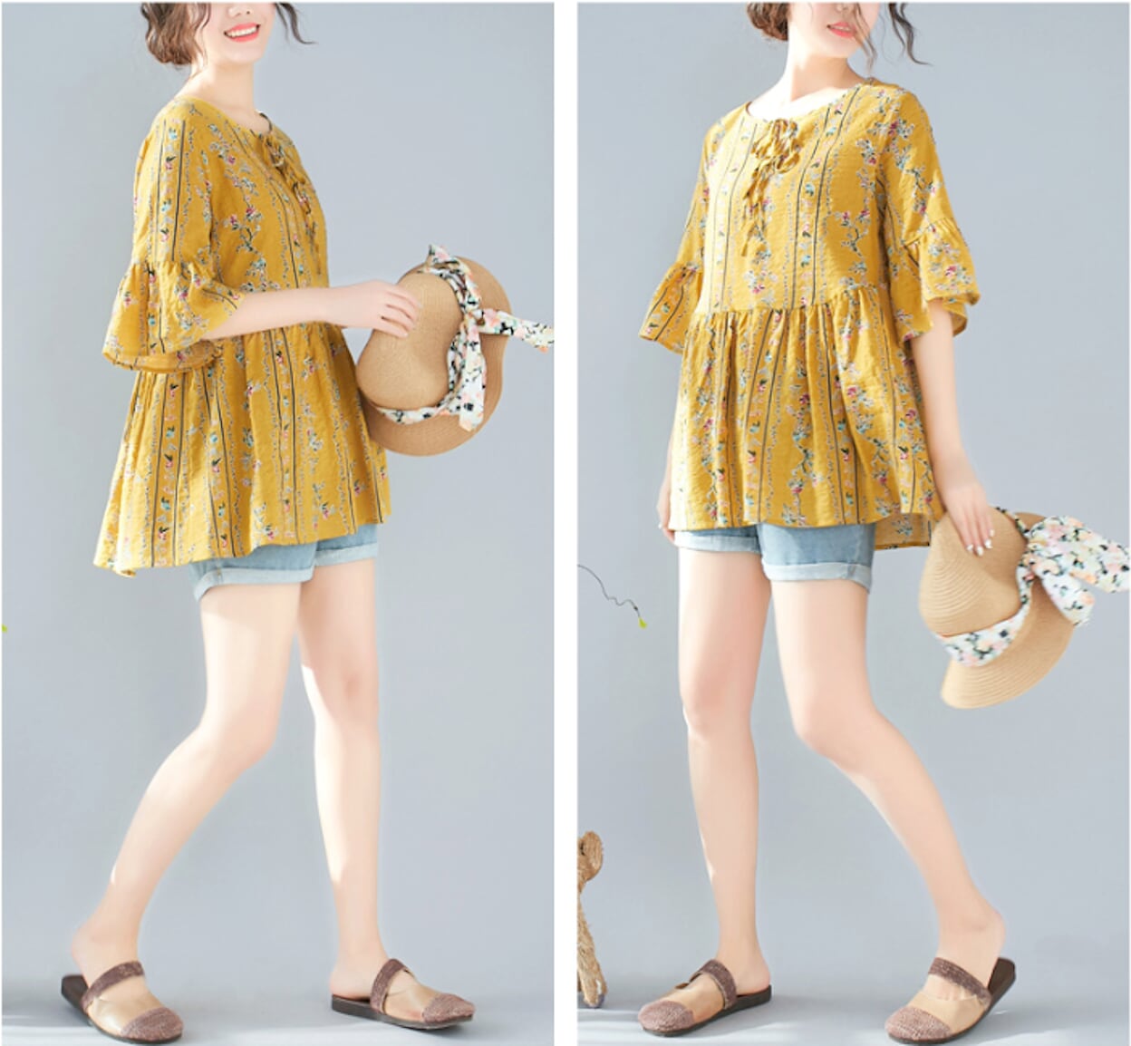 Floral Blouse with Cascading Ruffles for Women