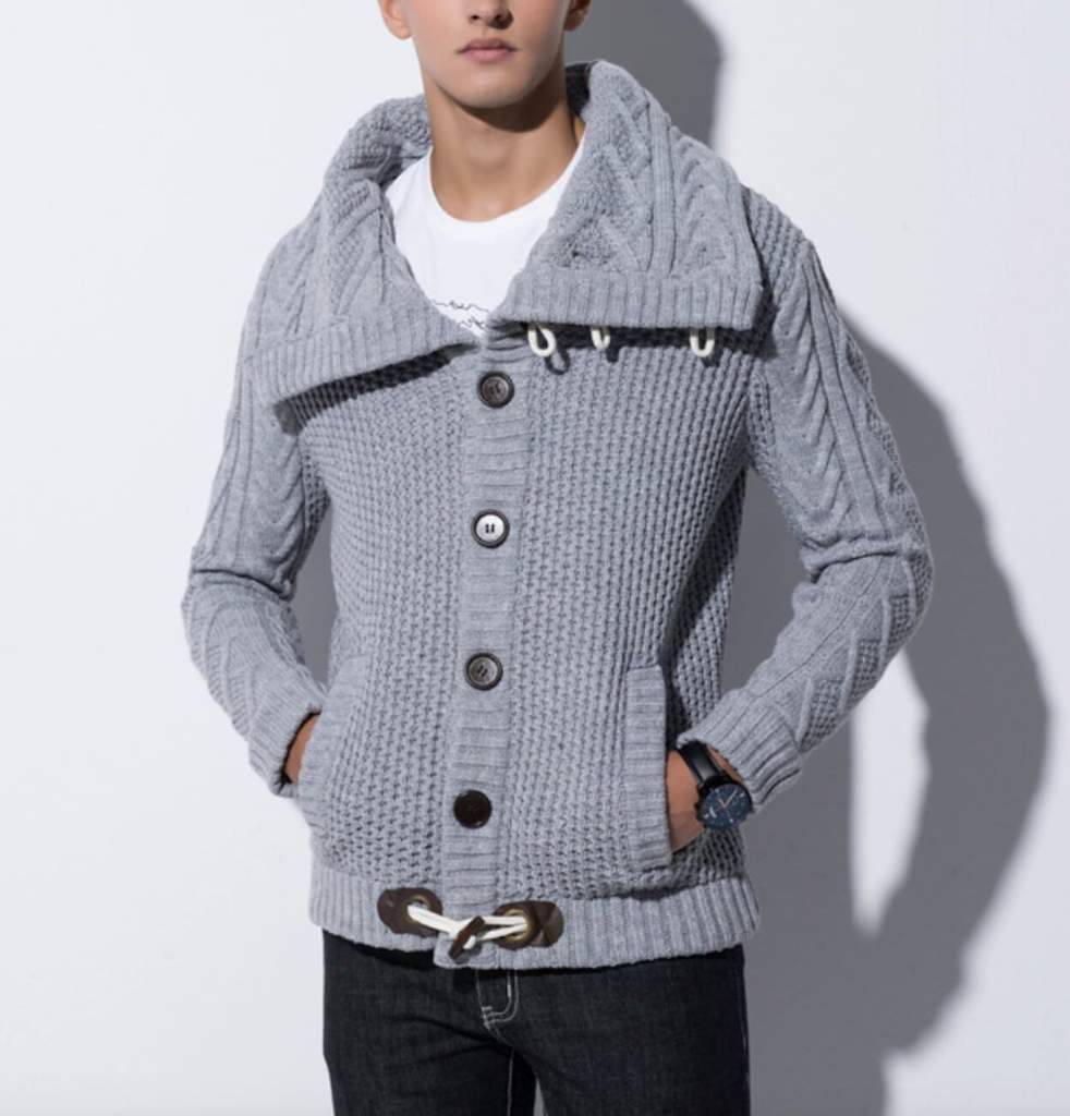 Horn Button Men's Cardigan with Shawl Collar