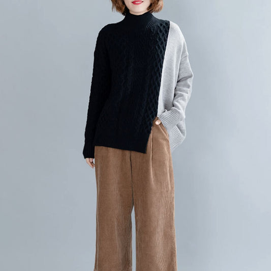 Two Color Cable Knit Pullover for Women