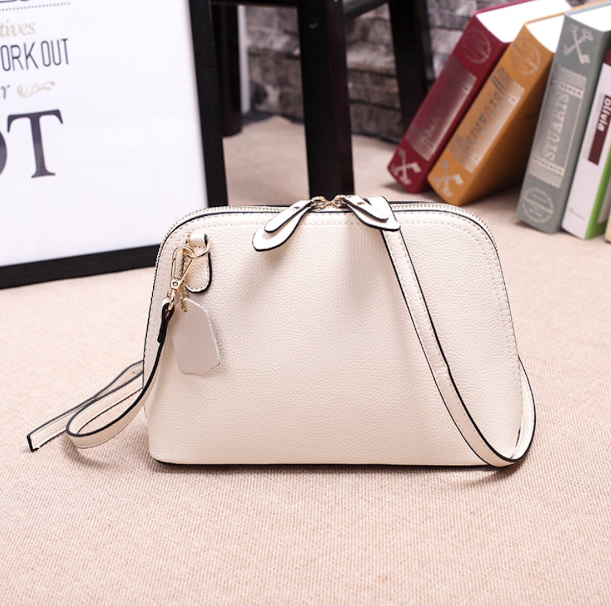 Ladies' Shoulder Bag with Double Zipper Opening