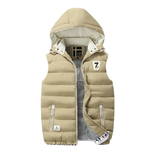 Two Tone Khaki Hooded Men's Puffer Vest