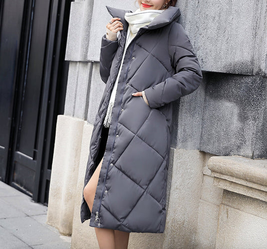 Long Padded Jacket with High Neckline for Women