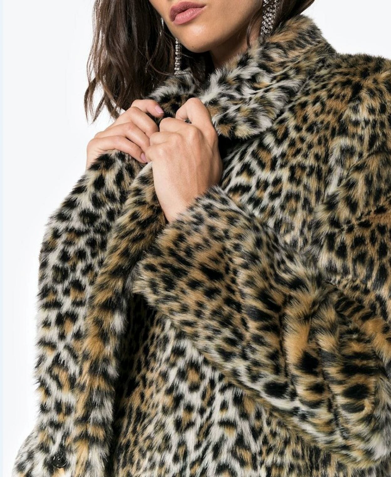 Leopard Print Faux Fur Coat for Women Featuring Convenient Pockets