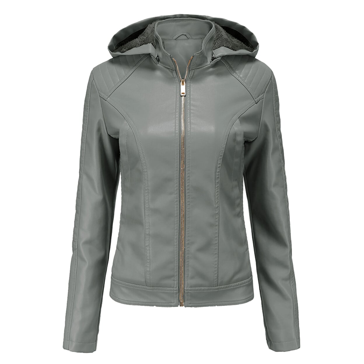 Faux Leather Hooded Jacket with Plush Interior