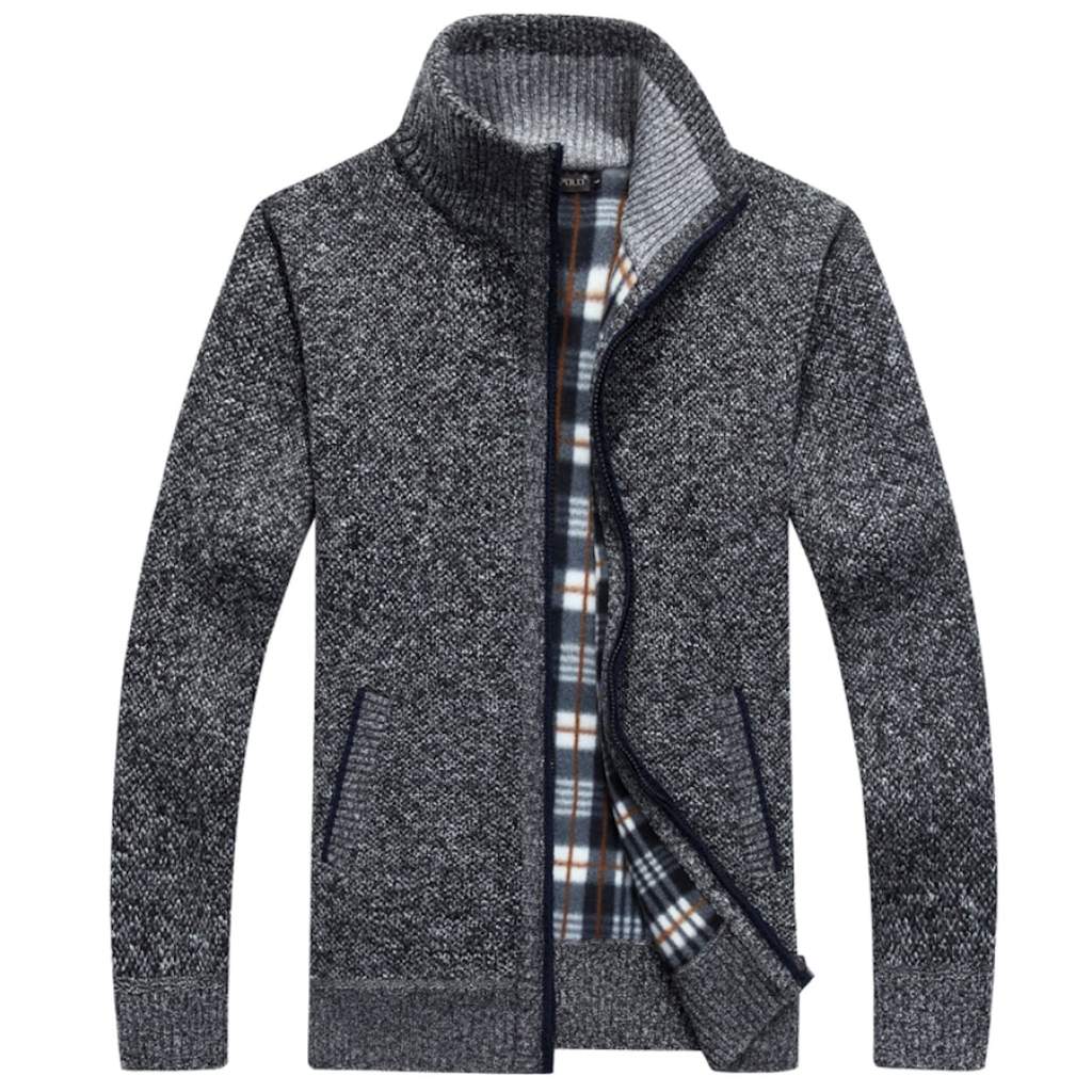 Slim Fit Zipper Cardigan for Men with Stand-Up Collar