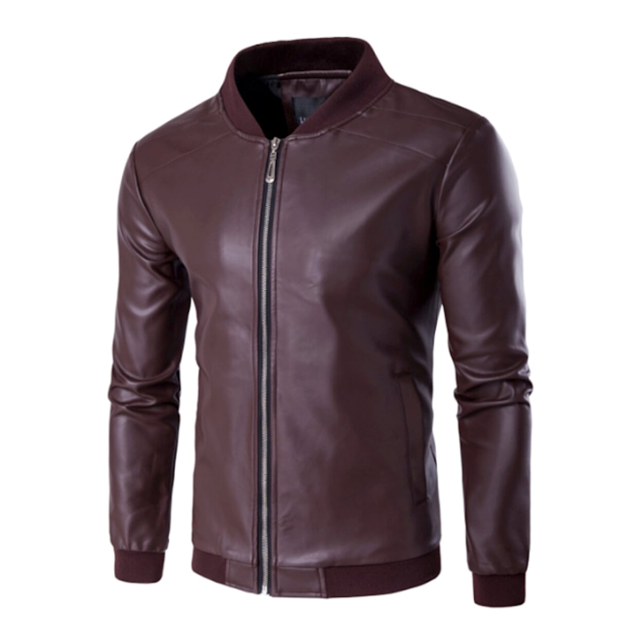 Faux Leather Zip-Up Men's Jacket