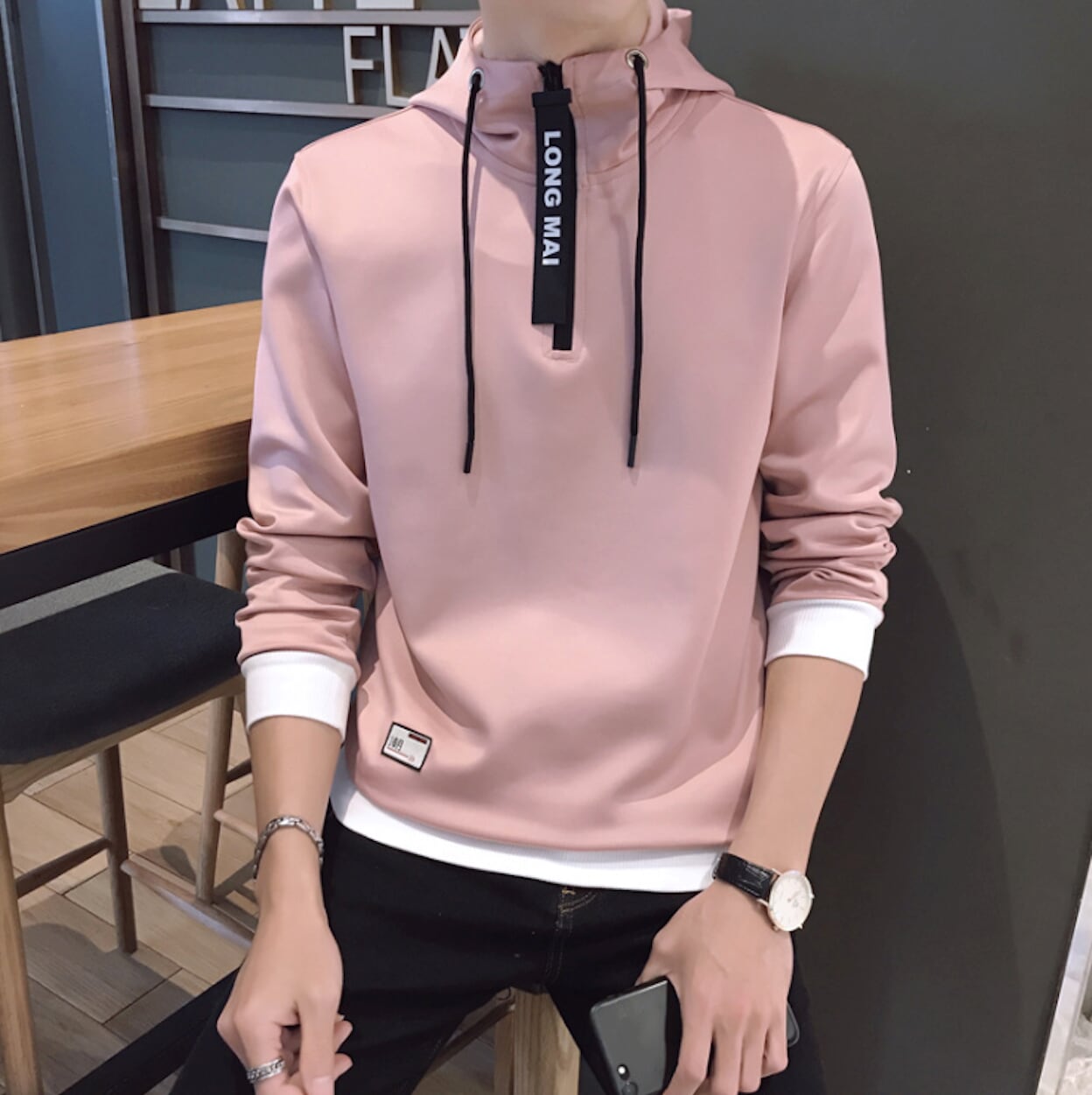 Zippered Men's Hooded Sweatshirt