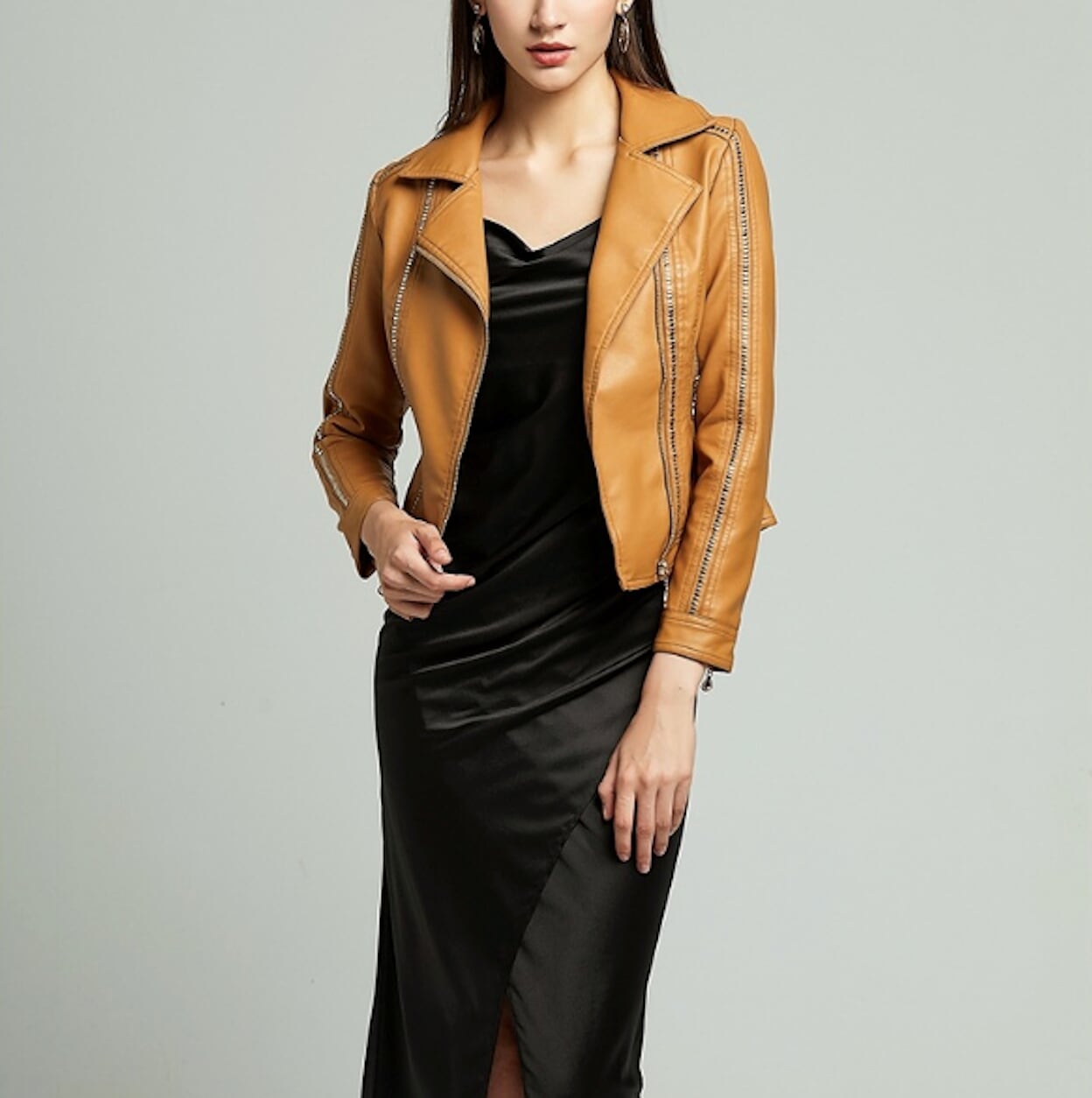 Vegan Biker Jacket with Stud Embellishments for Women