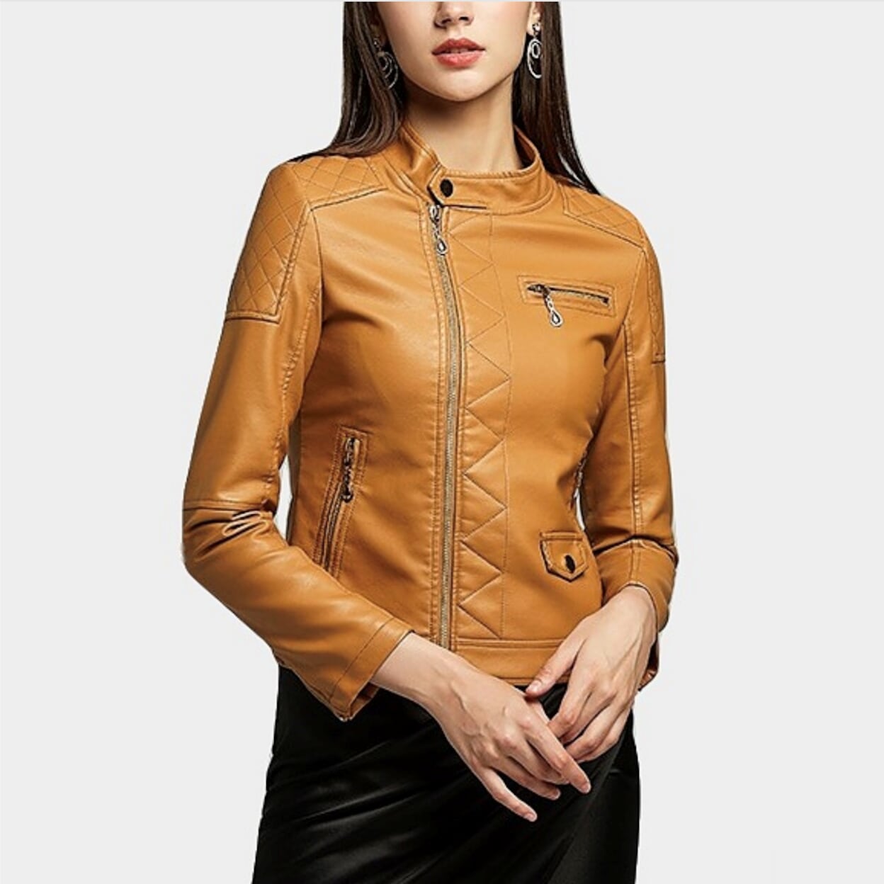 Quilted Faux Leather Jacket for Women