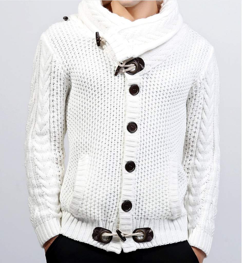 Horn Button Men's Cardigan with Shawl Collar