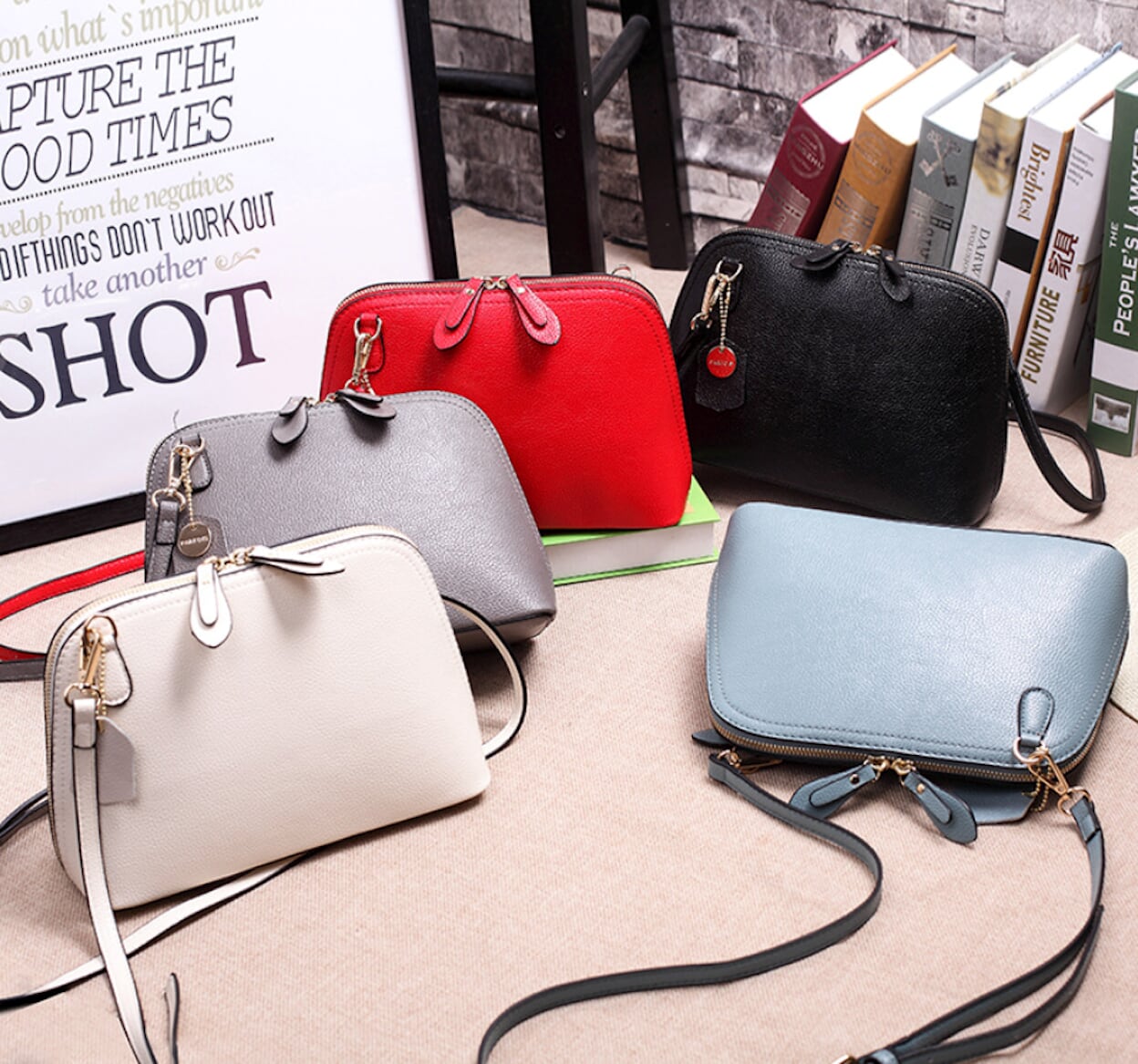 Ladies' Shoulder Bag with Double Zipper Opening