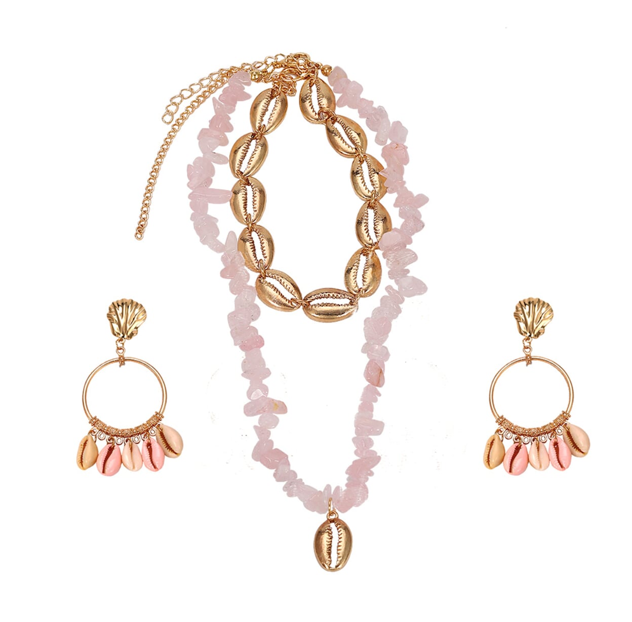 Layered Seashell Necklace and Earrings Set