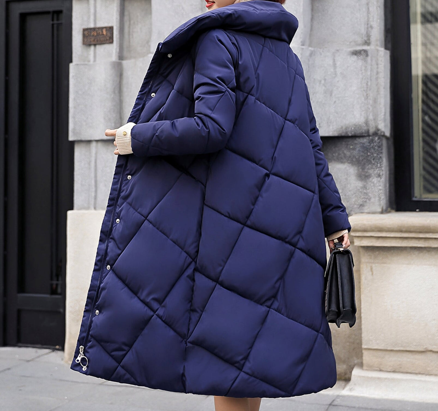 Long Padded Jacket with High Neckline for Women