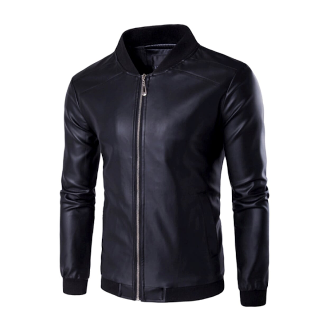 Faux Leather Zip-Up Men's Jacket