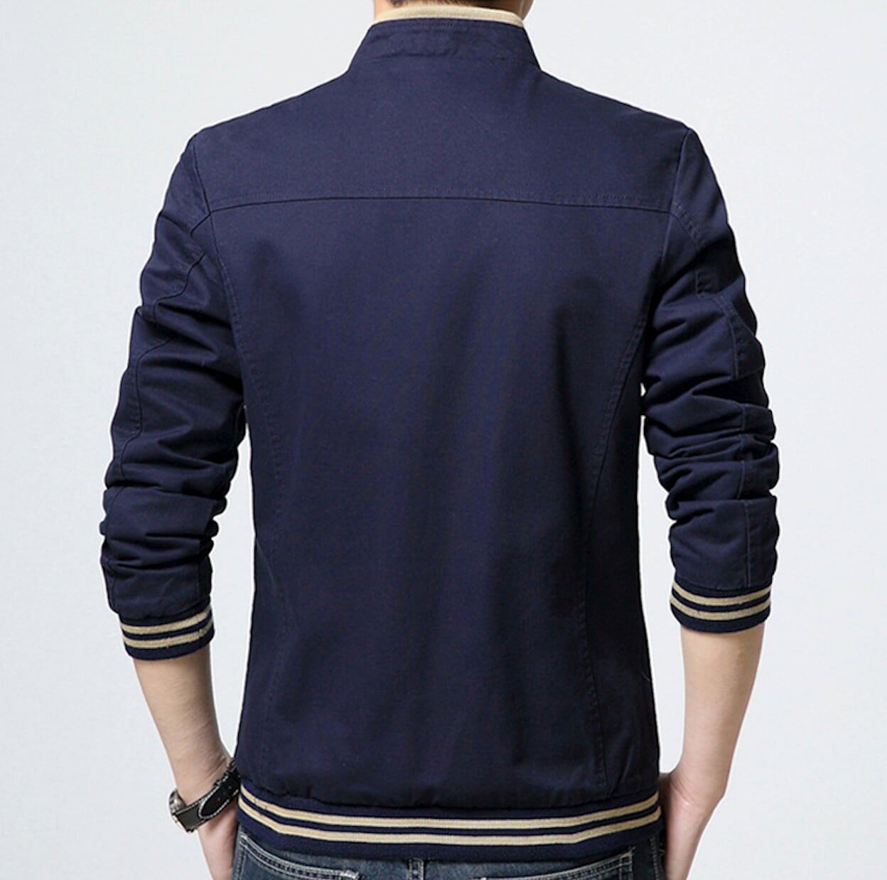 Zippered Jacket with Stand Collar for Men