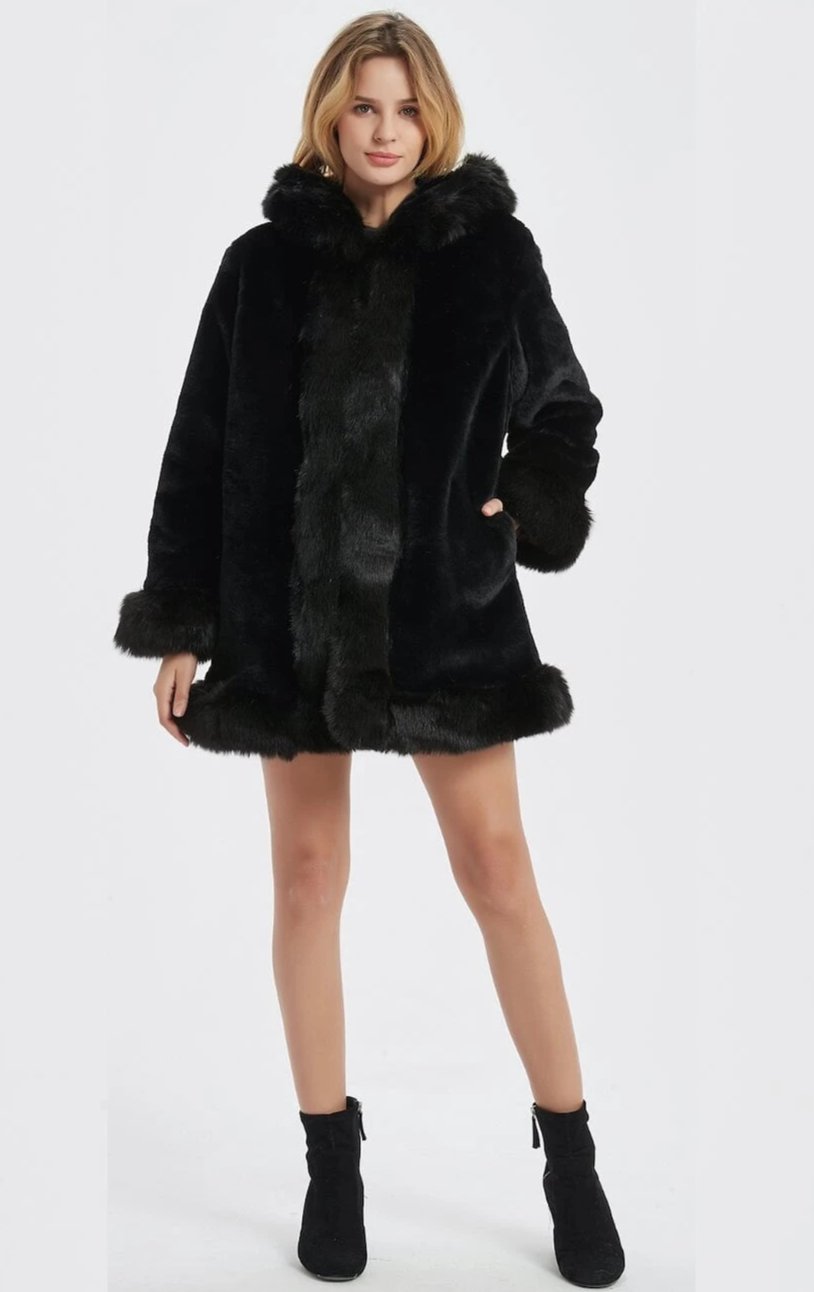 Faux Fur Hooded Women's Coat