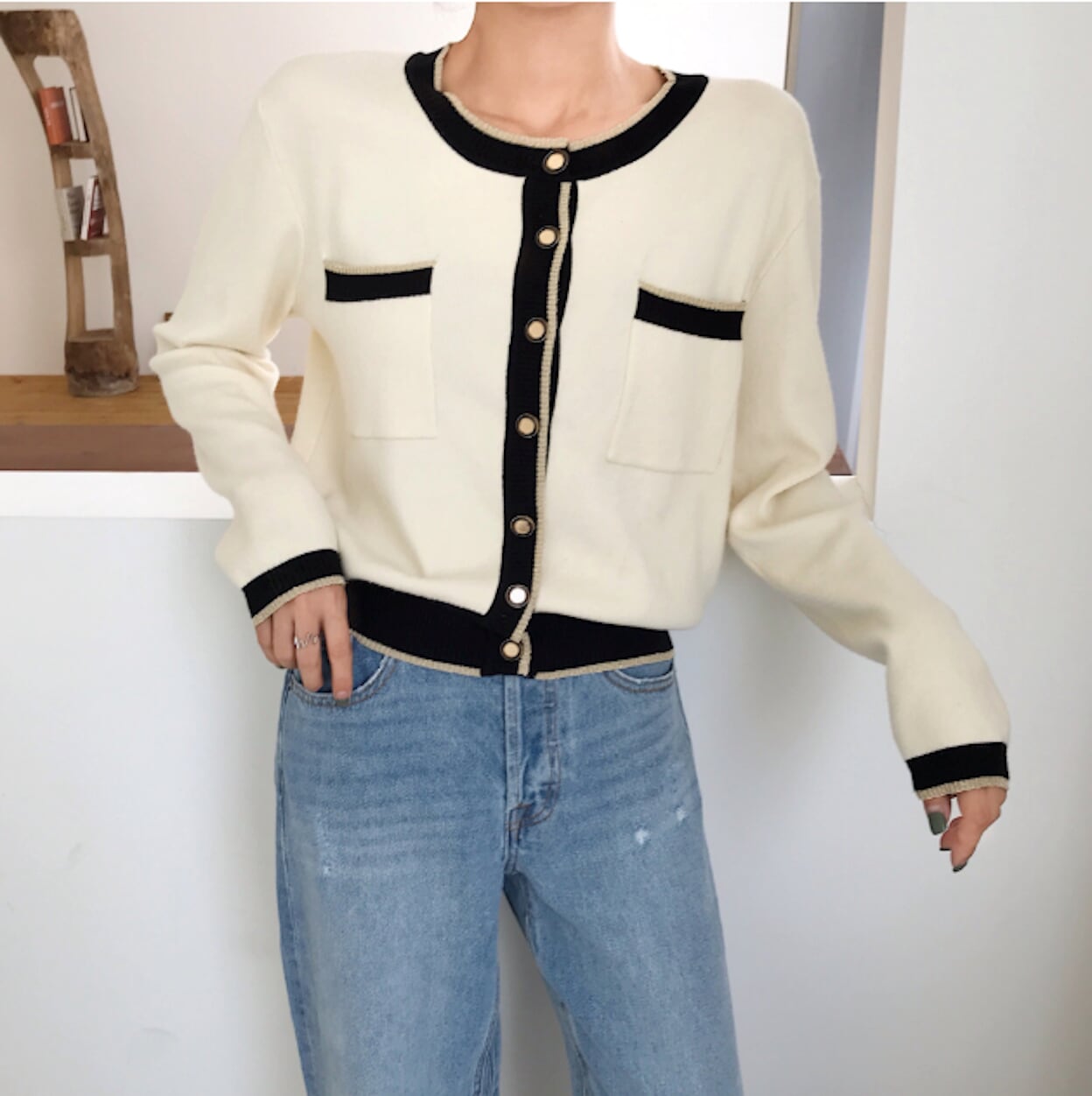 Cropped Two Tone Cardigan for Women