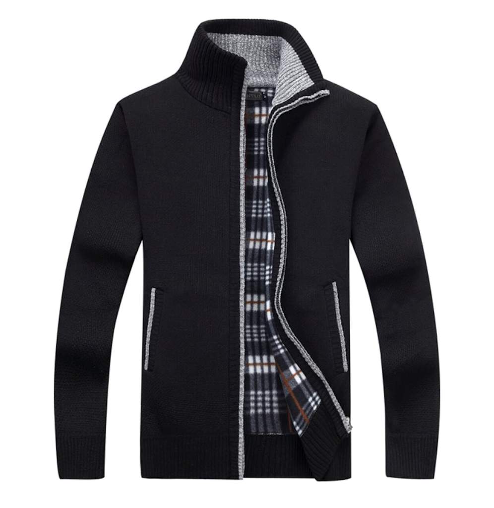Slim Fit Zipper Cardigan for Men with Stand-Up Collar