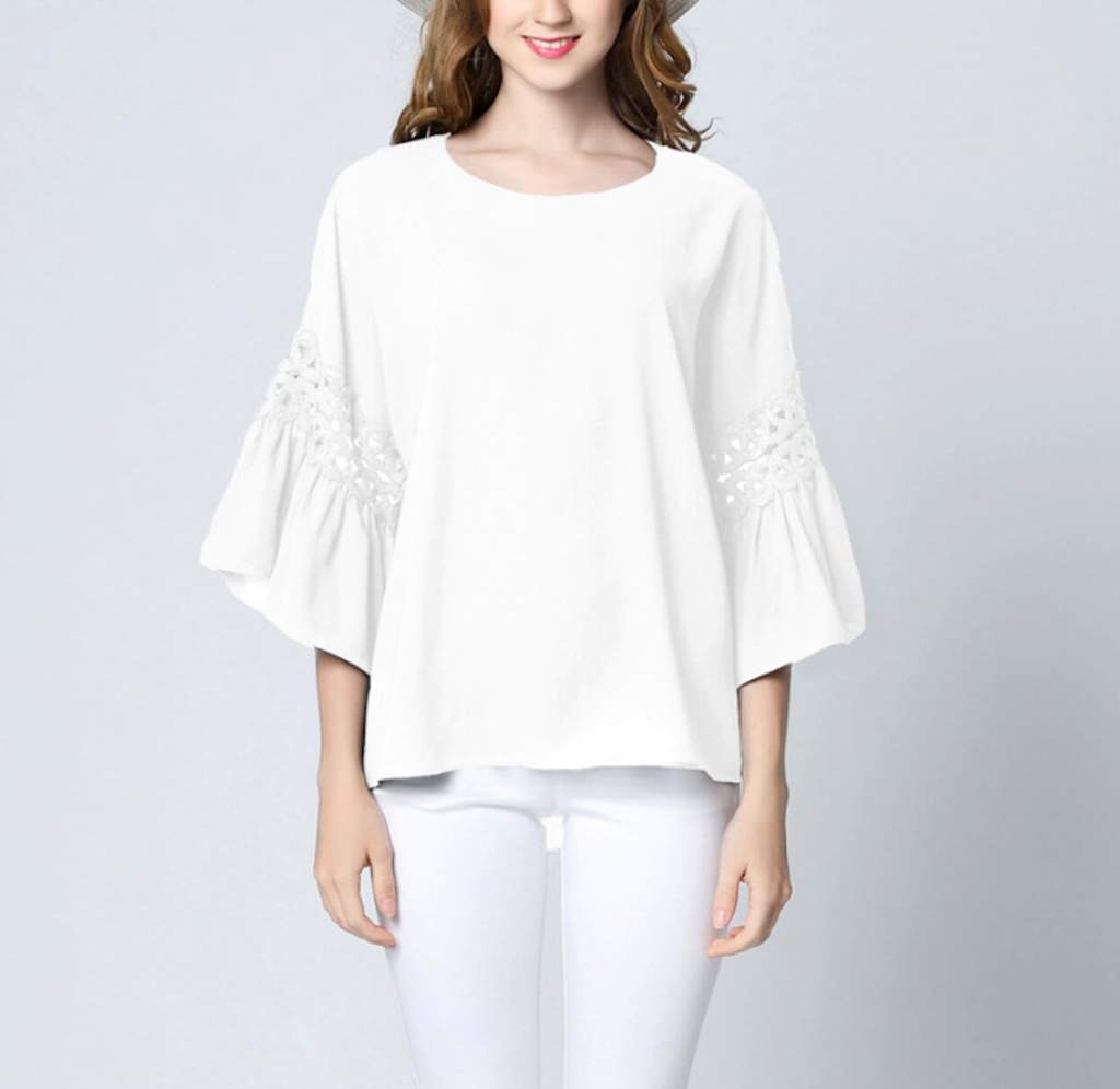 Classic White Top with Elegant Ruffle Sleeves for Women