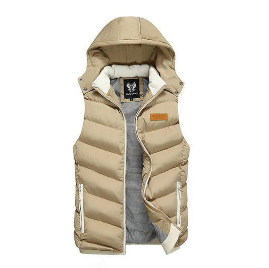 Ultra Cozy Winter Hooded Puffer Vest for Men in Khaki