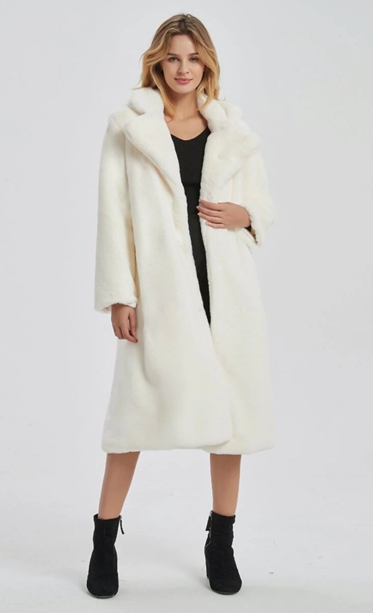 Faux Fur Women's Jacket featuring Lapel Collar