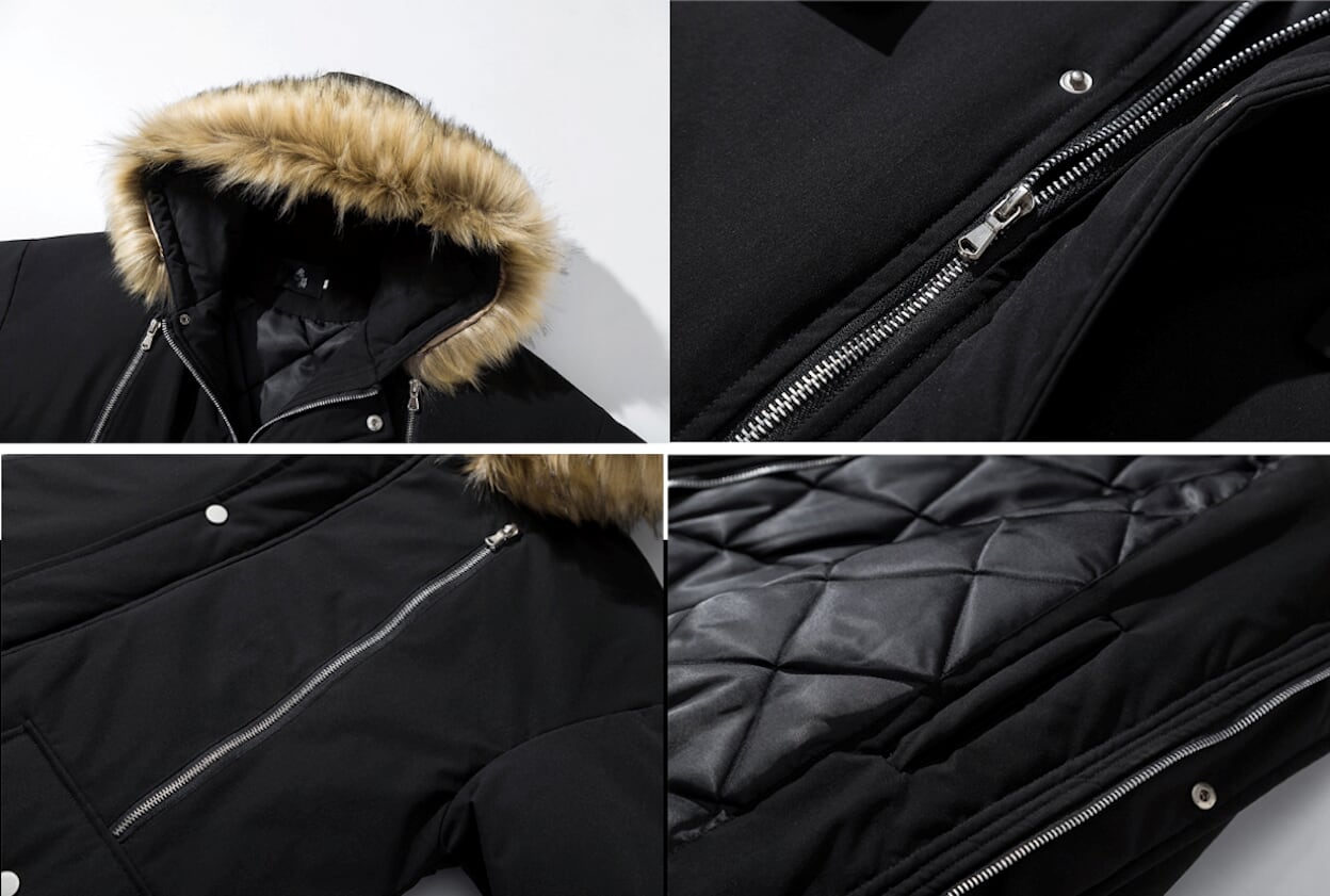 Long Parka Jacket for Men with Faux Fur Hood