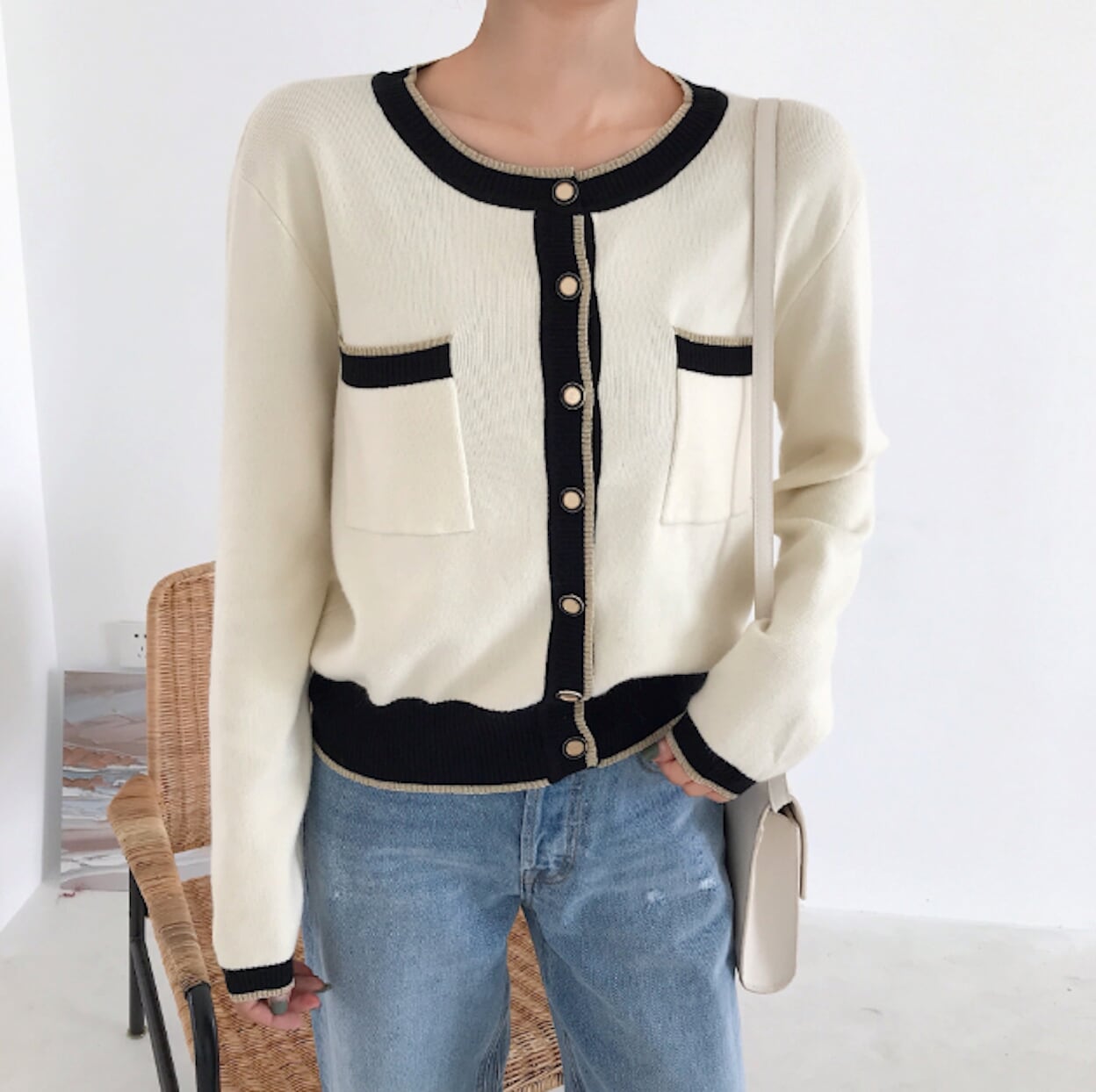 Cropped Two Tone Cardigan for Women