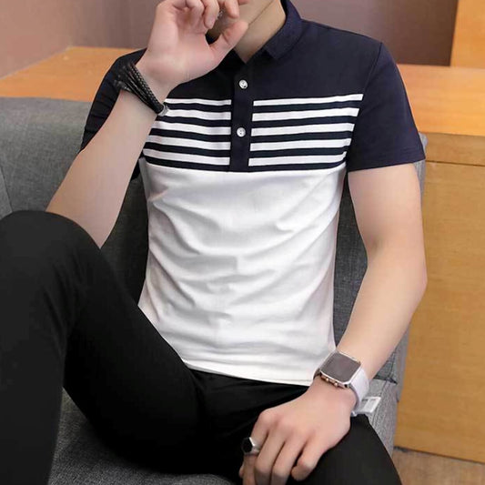 Two Tone Men's Slim Fit Polo Shirt with Stripes