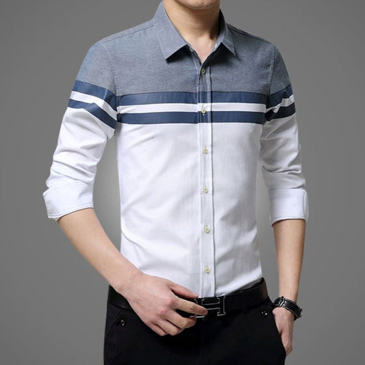 Color-Blocked Men's Button-Up Shirt: A Revised Title