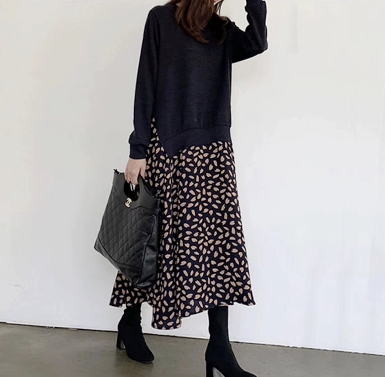 Layered Floral Print Dress Women's Sweater