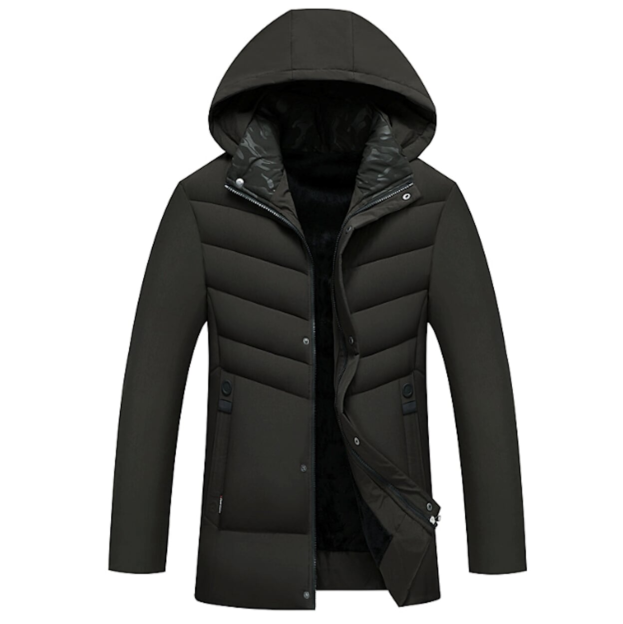Mid-Length Men's Zip-Up Jacket with Detachable Hood