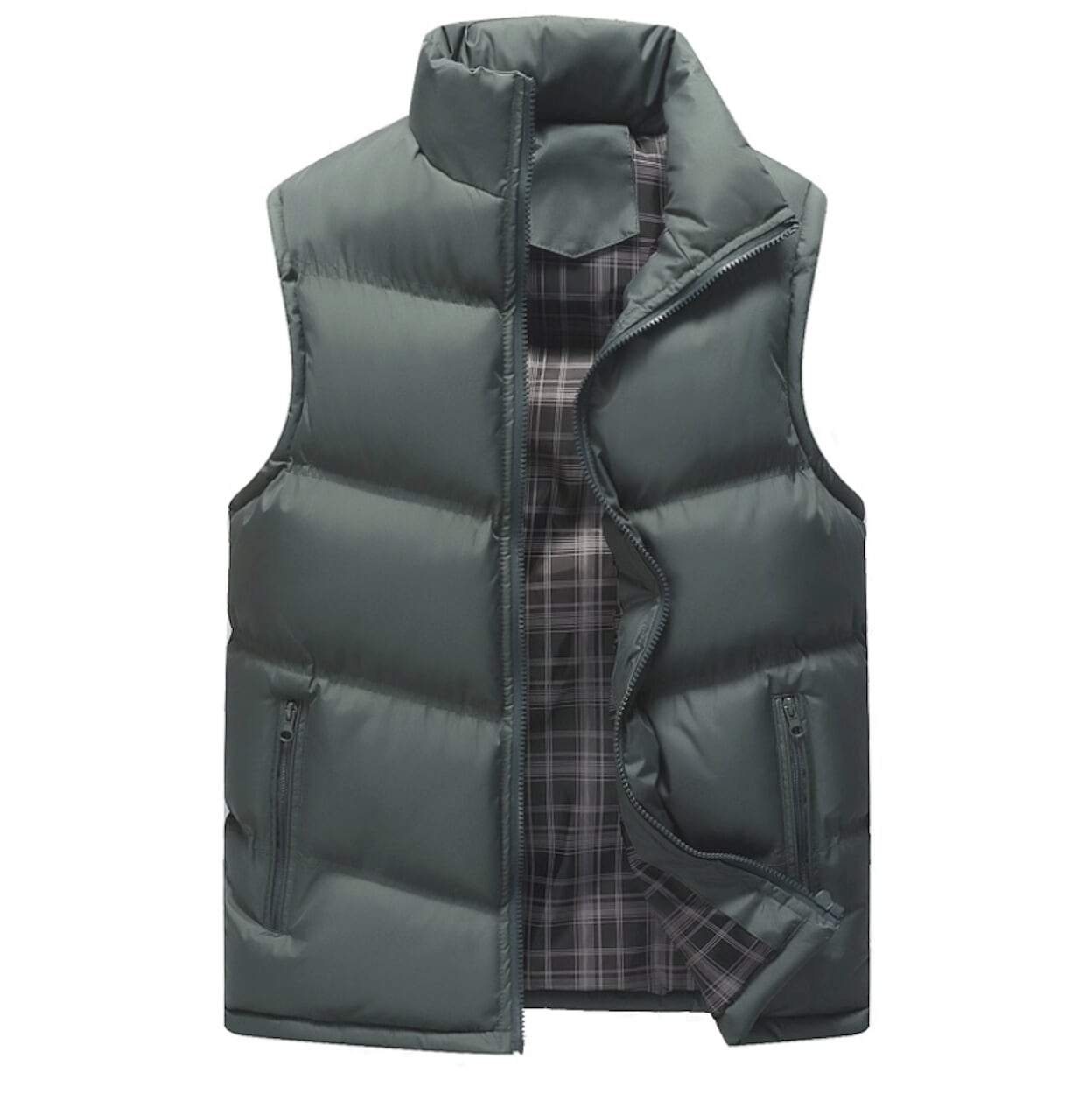 Khaki Winter Puffer Vest with Zipper for Men
