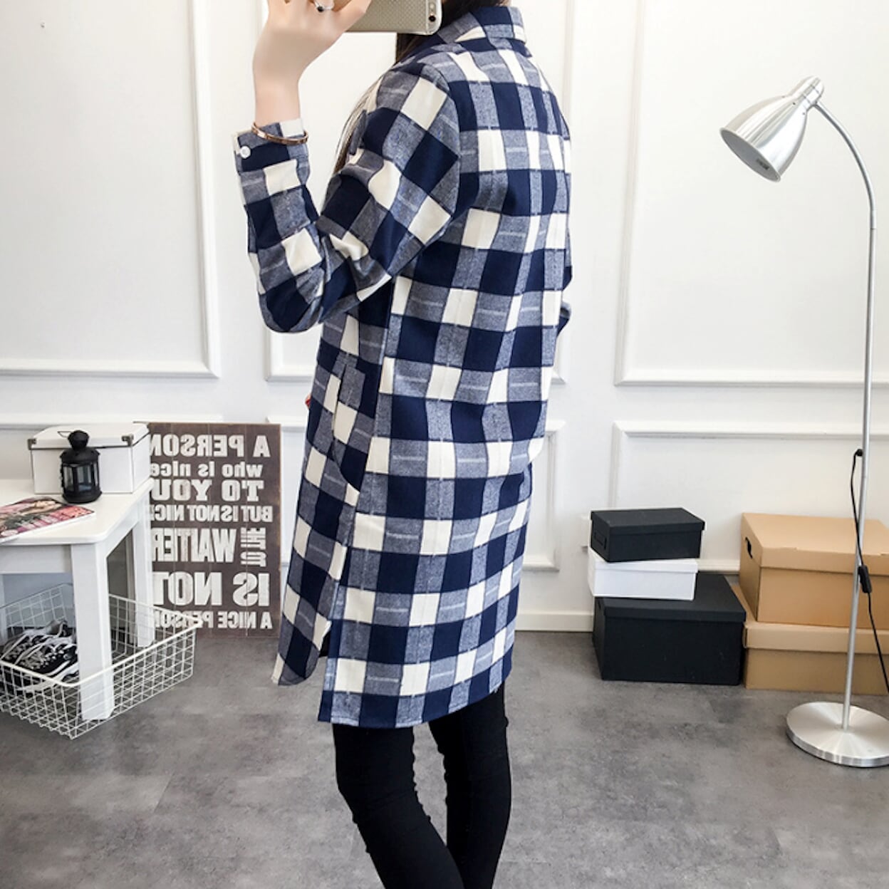 Plaid Shirt with Mid-Length and Convenient Pockets for Women