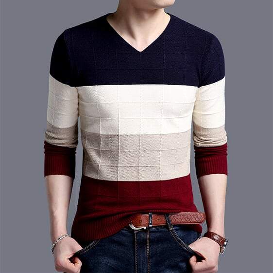 Color Block Sweater for Men with a V-Neck